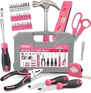 Hi-Spec Tool Kit, General Household Hand Tool Set with Toolbox Storage Case, All-in-One Compact Toolkit for DIY & Dorm Use, Pink