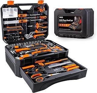 XOOL 368 Piece Home Repair Tool Kit with Drawer Toolbox, Includes Hammer, Pliers, Screwdrivers, Wrench, Tape Measure & More for Home Repair, Apartment, Office, Garage and DIY Projects