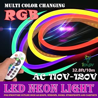 NEON LED Light, AC 110-120V RGB LED Neon Light Strip, 60 LEDs/M, Flexible/Waterproof/Multi-Colors/Multi-Modes 5050SMD LED Rope Light with Remote for Decoration (32.8ft/10m)