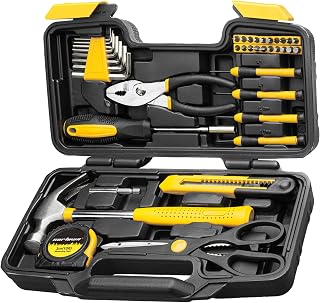 CARTMAN 39-Piece Home Tool Set Kit, Essential Household Hand Tools with Plastic Storage Case, Yellow