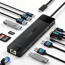 Lemorele 13 in 1 USB C Docking Station for Triple Monitors, Dual 4K HDMI, 1000M RJ45, VGA, 4 USB 3.0/2.0, SD/TF, 3.5MM Audio, USB C 3.0, 100W PD, Compatible with Type C Laptops