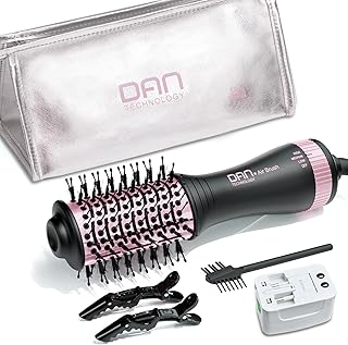 DAN Dual Voltage Hair Dryer Brush, Auto Dual Voltage 110V-120V/220V-240V Travel Hair Dryer Brush,Small Hot Air Brush with Multifunctional Conversion Plug,4 in 1 Blow Dryer Brush and Styler Volumizer